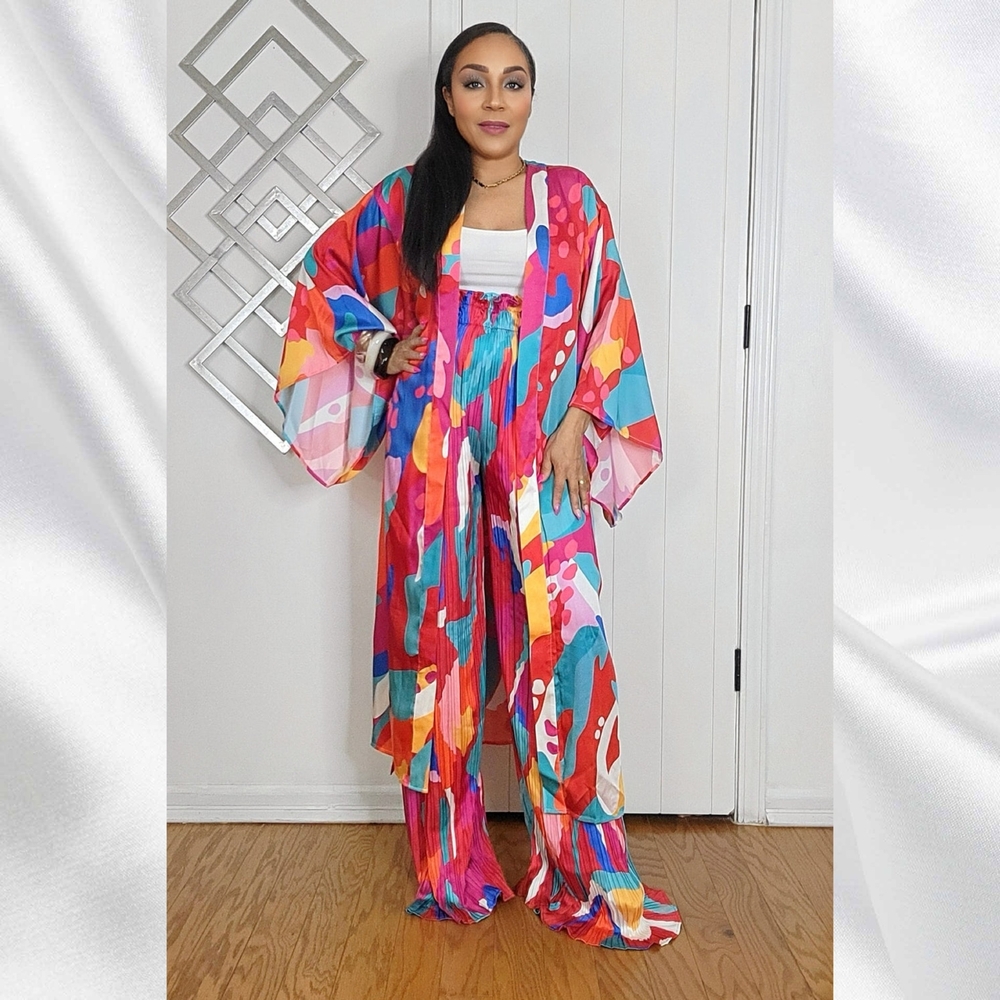 Colorful Abstract Kimono Robe - Picture 2 of 5